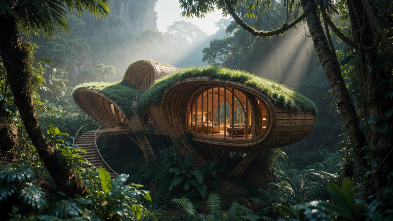 Bamboo Jungle House surrounded by dense tropical vegetation