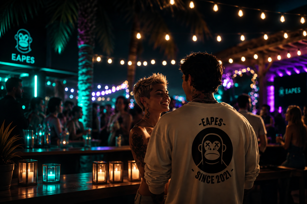 EAPES apparel at a nighttime community gathering