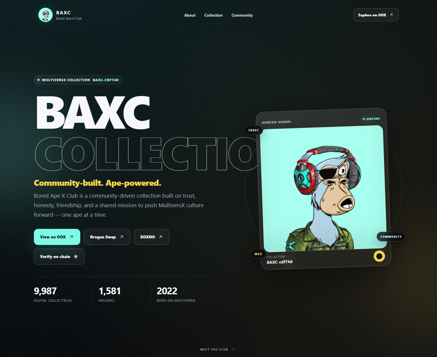 Bored Ape X Club website landing page
